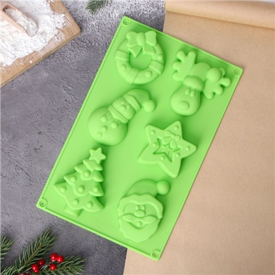 Форма силиконовая для выпечки Доляна «Новый год», 27×17×2 см, 6 ячеек, цвет зелёный