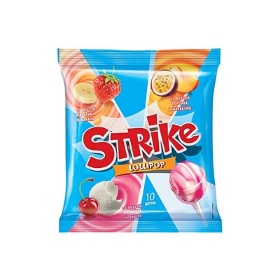 «Strike», карамель на палочке с молочно-фруктовым вкусом, 113 г