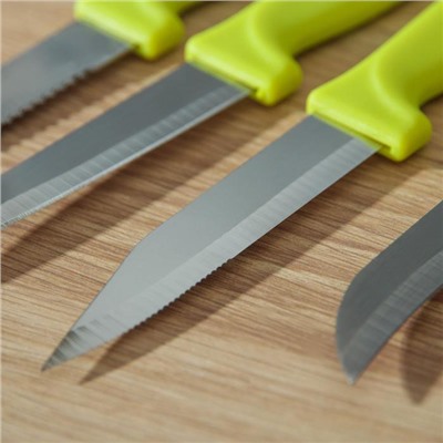 Набор кухонных ножей, 4 шт: 6 см, 9 см, 9 см, 11 см, на подставке, цвет МИКС