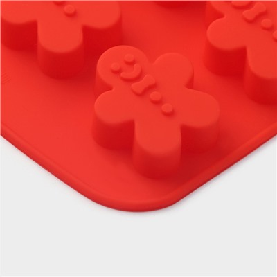Форма силиконовая для выпечки Доляна «Пряничный человек», 32,5×21×1,5 см, 24 ячейки, цвет красный