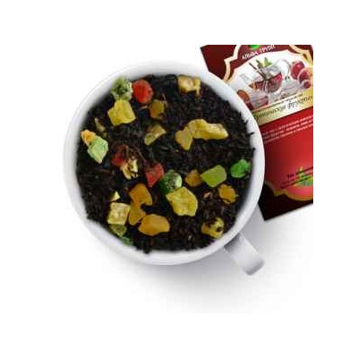 Чай черный "Тропические фрукты" Черный чай с экзотическим миксом из тропических фруктов -ананаса, киви и персика с ароматом персика и лесных ягод.