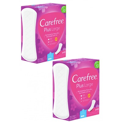 Carefree Slipeinlage Plus Large mit Frischeduf, Прокладки ежедневные Large Plus Fresh с ароматом свежести, 48 шт, 2 упаковки (96 шт)