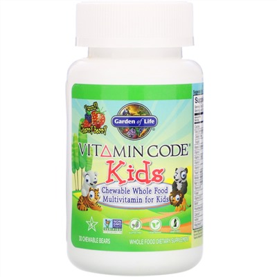 Garden of Life, Vitamin Code, Kids, жевательные цельнопищевые поливитамины для детей, ягоды вишни, 30 жевательных мишек