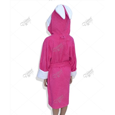 Детский махровый халат с капюшоном и печатью "Зайка" малиновый