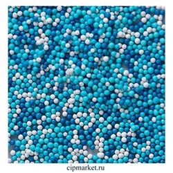 Посыпка шарики микс №7 сине-бело-голубые, 2 мм, вес: 50гр.