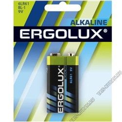 Бат. ERGOLUX "Alkaline" 6LR61- 1шт.крона (12/60)
