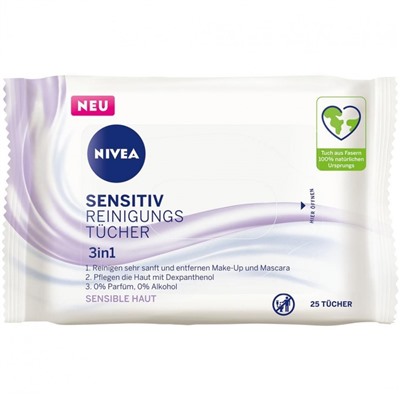 Nivea Sensitiv Reinigungstucher 3in1  Чувствительные чистящие салфетки 3в1