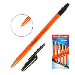 Ручка шариковая черная 0,7мм R-301 Orange 2шт рифленый держатель, оранжевый корпус, черный колпачок, тол