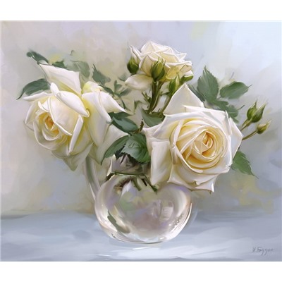 Белые розы (худ. Бузин И.) Вышивка крестиком 40х50