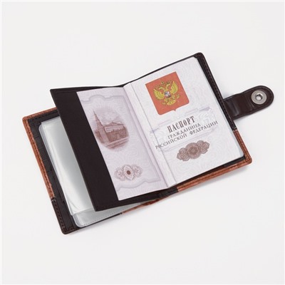 Обложка для автодокументов и паспорта, для купюр, карманы для карт, для монет, цвет коричневый
