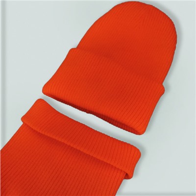 зд1227-38 Комплект шапка/снуд вязаный лапша Basic неоновая морковь