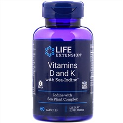 Life Extension, Витамины D и К с Sea-Iodine, 60 капсул