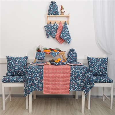 Декоративная подушка 'NewYear' 40х40 см, рогожка 100% хлопок, 'Шишки синий'