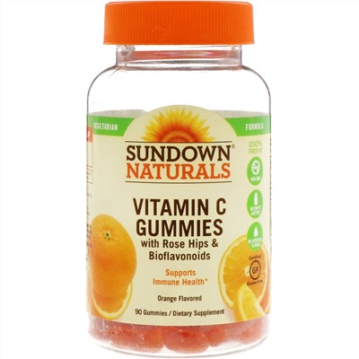 Sundown Naturals, Жевательные конфеты с плодами шиповника и биофлавоноидами, апельсиновый вкус, 90 жевательных конфет