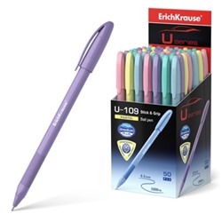 Ручка шариковая синяя 1,0мм U-109 Pastel Stick&Grip Ultra Glide Technology, трёугольная, рифленый де