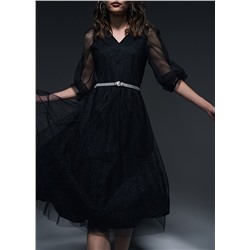 Платье черное с прозрачными рукавами и блестками