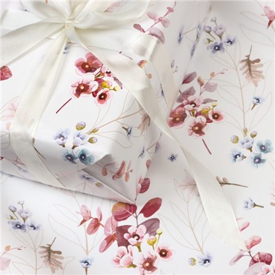 Бумага упаковочная глянцевая "Акварельные цветы", 1 лист, 70 × 100 см