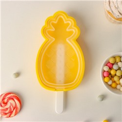 Форма силиконовая для мороженого с крышкой Доляна «Ананас», 14×8,5×2,5 см, цвет жёлтый