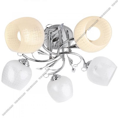 Люстра "Олимпия" 5плафон, бел,прозр/хром (60W E27)