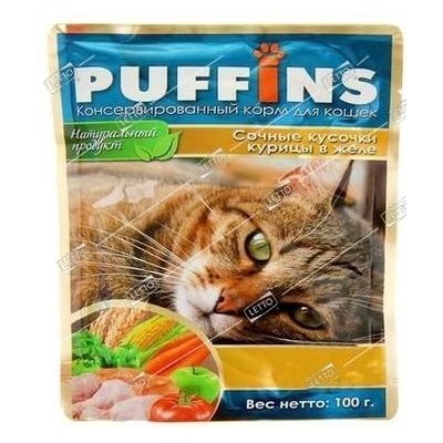 Пуффинс корм для кошек Курица желе дой-пак 100г (24) 5835