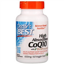 Doctor's Best, Коэнзим CoQ10 с высокой степенью всасывания, с BioPerine, 600 мг, 60 растительных капсул