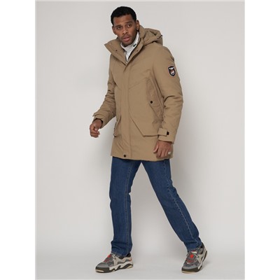 Спортивная молодежная куртка удлиненная мужская бежевого цвета 90017B