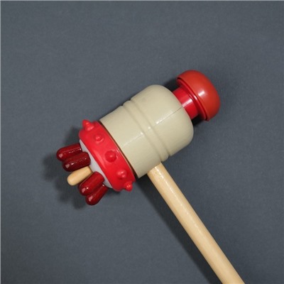 Массажёр-колотушка «Ёжик», универсальный, деревянный, 5 × 9,5 × 30,5 см, цвет красный/бежевый
