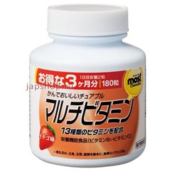 Orihiro Мультивитамины со вкусом клубники, курс на 90 дней, 180 таблеток, 180 гр(4971493104055)