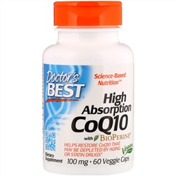 Doctor's Best, Легкоусвояемый CoQ10 с BioPerine, 100 мг, 60 растительных капсул