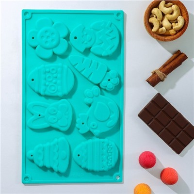 Форма силиконовая для шоколада Доляна «Животные», 30×17×1 см, 8 ячеек (7,7×6 см), цвет МИКС