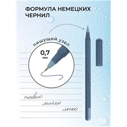 Ручка шариковая синяя 0,7мм Pentonic Frost, игольчатый пишущий узел, голубой круглый корпус, колпачо