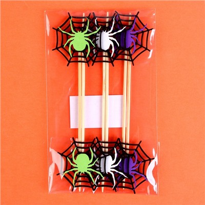 Декор на палочке «Паук на паутине» набор 6 шт., размер 1 шт. — 16 × 5 см