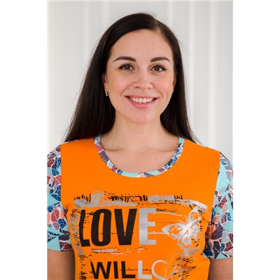 Костюм женский домашний интерлок из футболки и бридж LOVE оранжевый