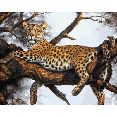 Картина по номерам 40х50см Леопард на отдыхе (холст, подрамник, 32цв)