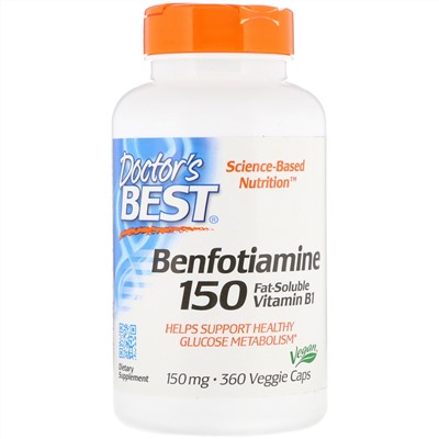 Doctor's Best, Бенфотиамин, 150 мг, 360 вегетарианских капсул