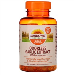 Sundown Naturals, Чесночный экстракт без запаха, 1000 мг, 250 мягких таблеток