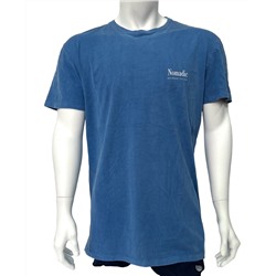 Синяя мужская футболка Nomadic с белым принтом  №510
