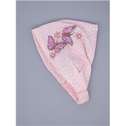 Косынка для девочки на резинке, сбоку две бабочки, бусинки, светло-розовый