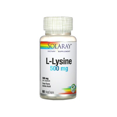 Solaray, L-лизин, 500 мг, 60 капсул с оболочкой из ингредиентов растительного происхождения