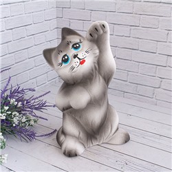 Кот Мурлыка 25 см белый с серым матовый