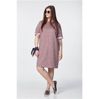 Платье-футболка трикотажное из хлопка большого размера бордовый меланж