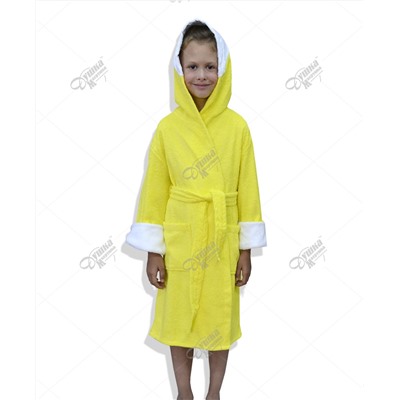 Детский махровый халат с капюшоном и печатью "Зайка" желтый