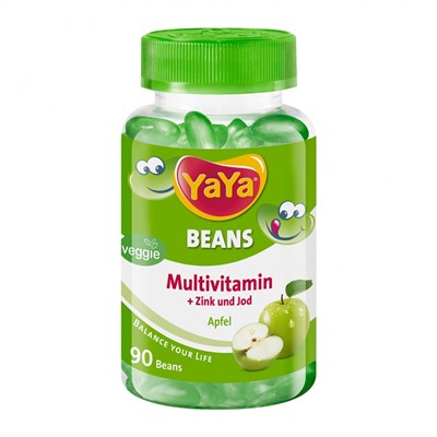 YaYa Beans Apfel Zink und Jod Kaudragees, 90 St Мультивитамины для детей с 4х лет с Цинком и Йодом со вкусом яблока, 90 шт