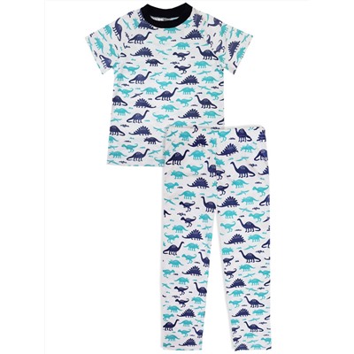 Пижама (футболка, брюки) с динозаврами "SLEEPY CHILD" для мальчика (2850619)