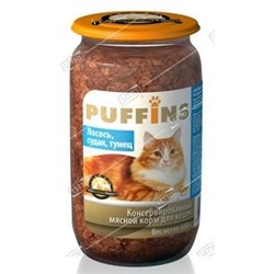 Пуффинс корм для кошек Лосось,Судак,Тунец 650г ст/б (16) 6067