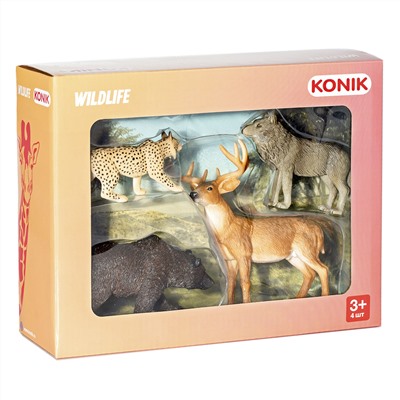 Набор фигурок KONIK «Лесные животные: медведь, олень, рысь, волк» AMW2127