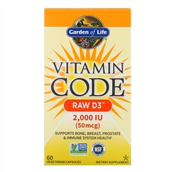 Garden of Life, Vitamin Code, RAW D3, 50 mcg (2,000 IU), 60 Vegetarian Capsules