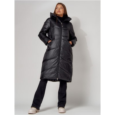 Пальто утепленное зимнее женское  черного цвета 442152Ch