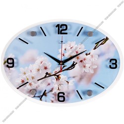 Часы (стекло/дерево) овал (34х24см) "Яблоневый Цве