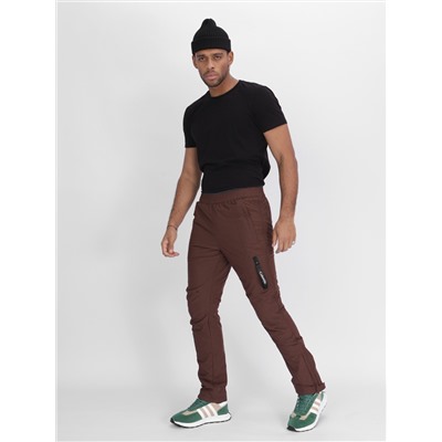 Утепленные спортивные брюки мужские коричневого цвета 882116K